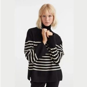 H&M Black & White Striped Turtleneck Sweater